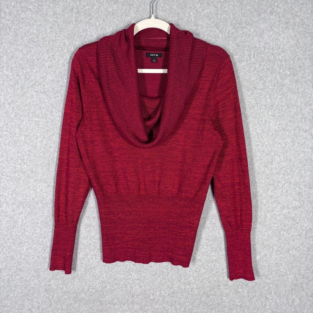APT 9 Metallic Sweater Medium Cowl Neck Gold Sparkle Feminine Romantic Sexy